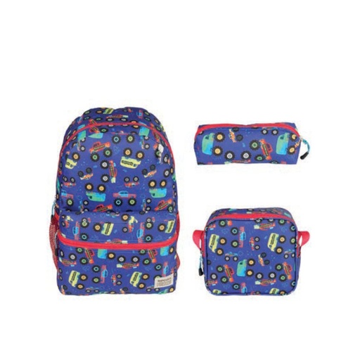 Kocak 3 Piece School Bag, Lunch Bag, Pencil Case Set - Cars 8640